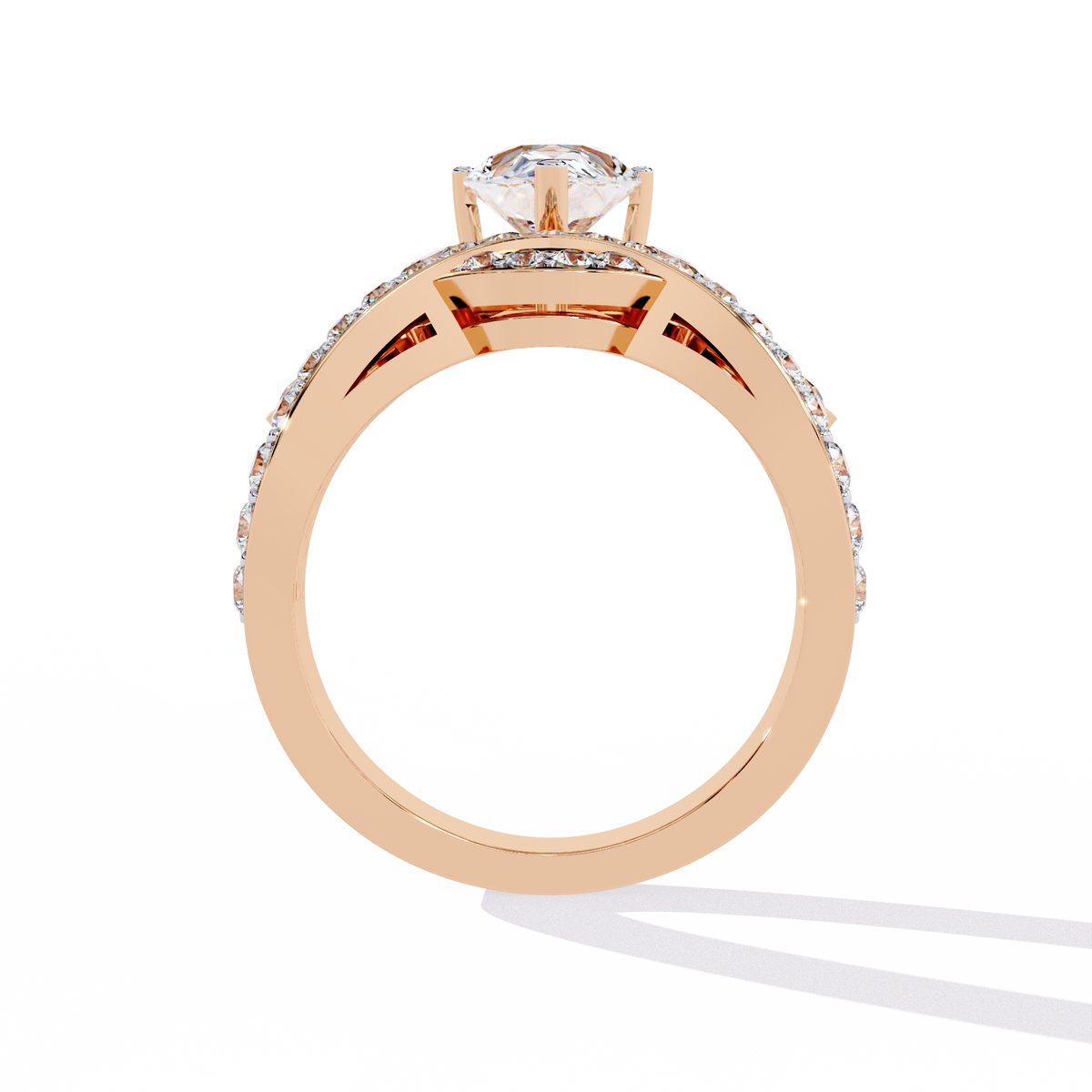 Gold Pear Diamond Crown Tiara Ring with Crossover Diamond Band