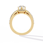 Gold Pear Diamond Crown Tiara Ring with Crossover Diamond Band