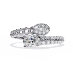 Gold Oval Diamond Toi et Moi Ring with Pavé Cluster and Curb Link