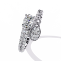 White Gold Oval and Pavé Cluster Chain Bypass Ring