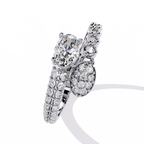 White Gold Oval and Pavé Cluster Chain Bypass Ring