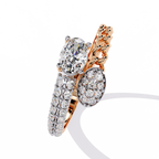 Rose Gold Oval and Pavé Cluster Curb-Chain Bypass Ring