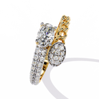 Gold Oval Diamond Toi et Moi Ring with Pavé Cluster and Curb Link