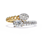 Gold Oval Diamond Toi et Moi Ring with Pavé Cluster and Curb Link