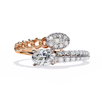Rose Gold Oval and Pavé Cluster Curb-Chain Bypass Ring