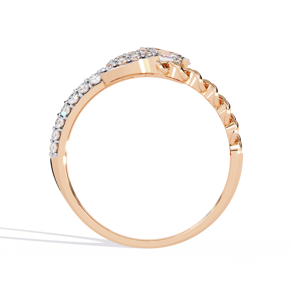 Gold Oval Diamond Toi et Moi Ring with Pavé Cluster and Curb Link