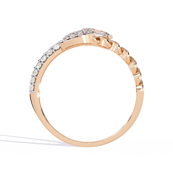 Rose Gold Oval and Pavé Cluster Curb-Chain Bypass Ring