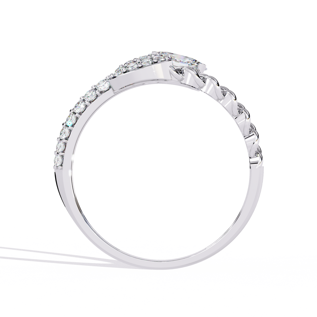 Gold Oval Diamond Toi et Moi Ring with Pavé Cluster and Curb Link