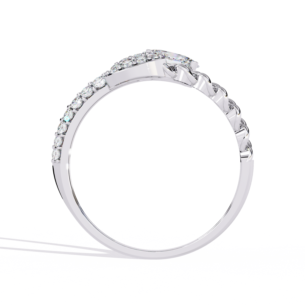 White Gold Oval and Pavé Cluster Chain Bypass Ring