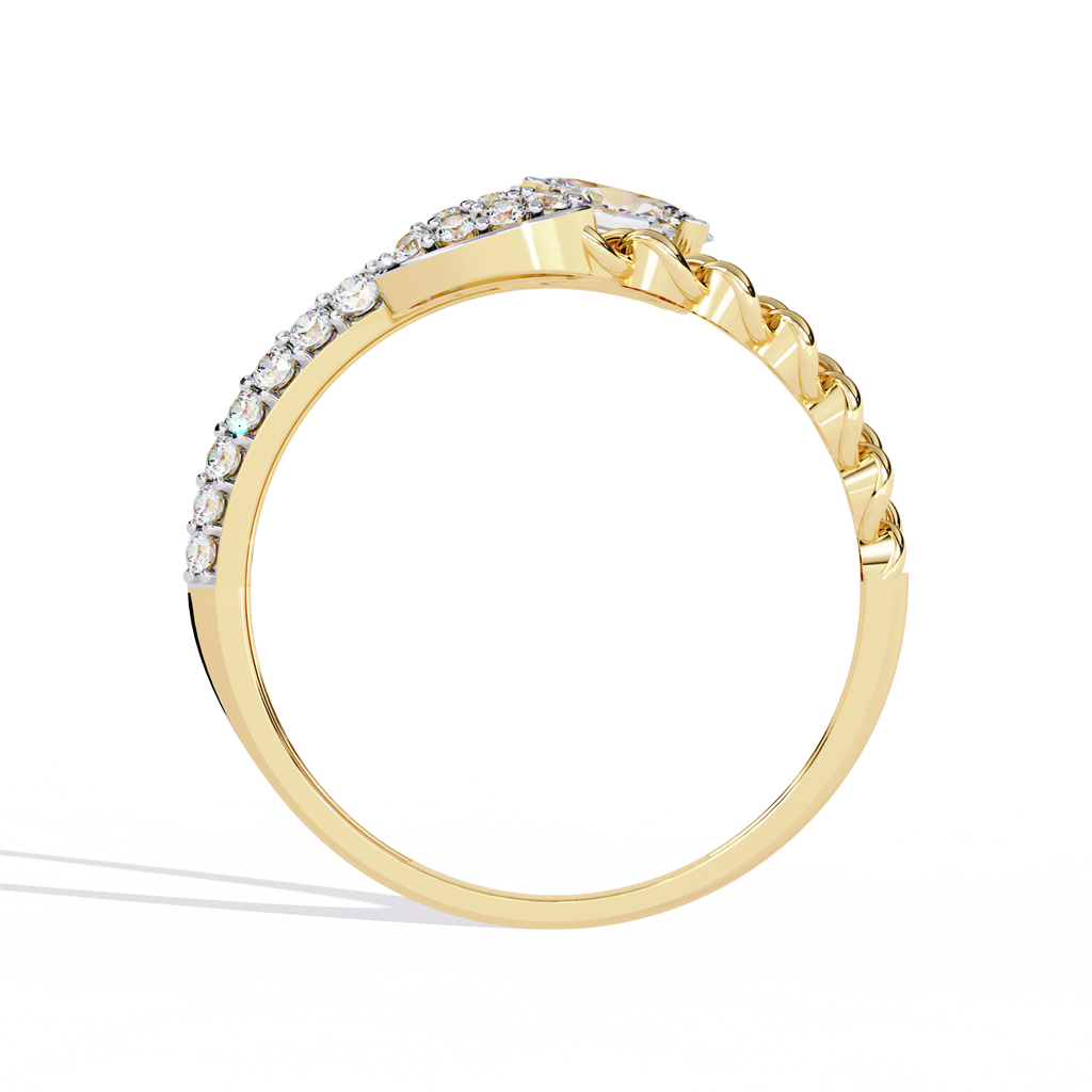 Gold Oval Diamond Toi et Moi Ring with Pavé Cluster and Curb Link