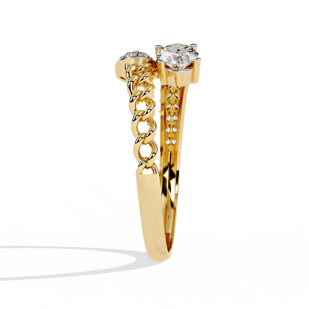 Gold Oval Diamond Toi et Moi Ring with Pavé Cluster and Curb Link