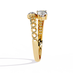 Gold Oval Diamond Toi et Moi Ring with Pavé Cluster and Curb Link