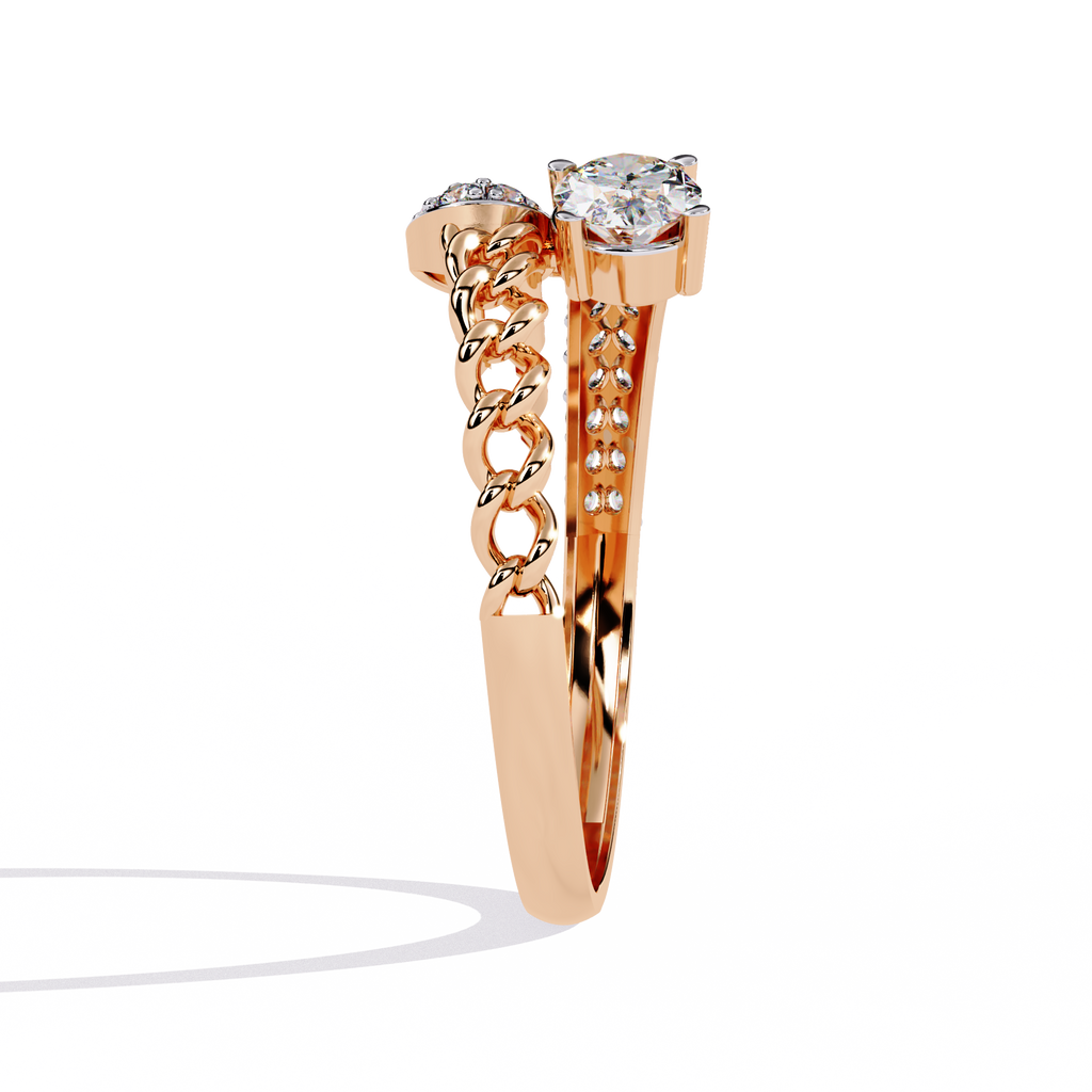 Rose Gold Oval and Pavé Cluster Curb-Chain Bypass Ring