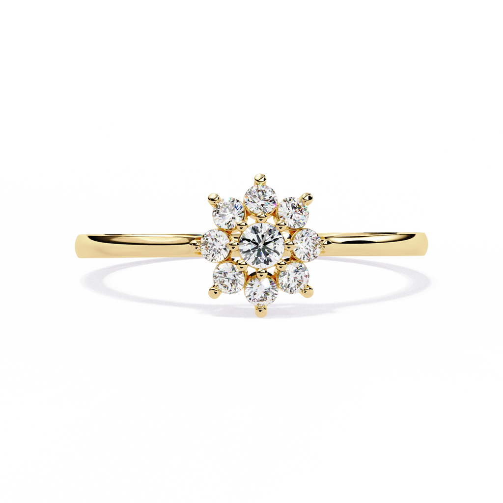 Gold Round Diamond Floral Cluster Ring
