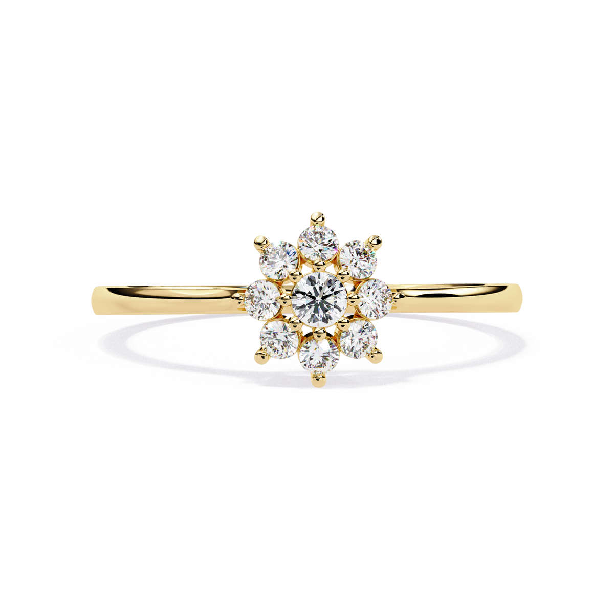 Gold Round Diamond Floral Cluster Ring