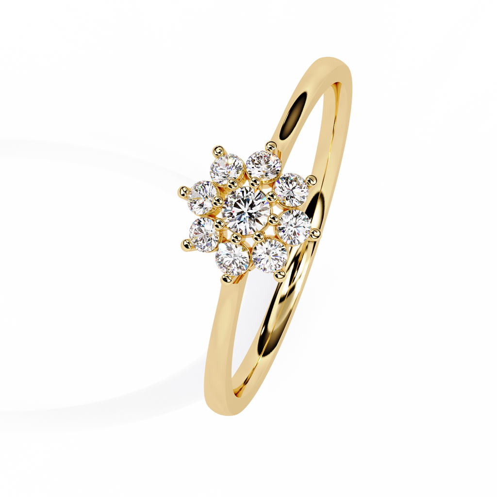 Gold Round Diamond Floral Cluster Ring