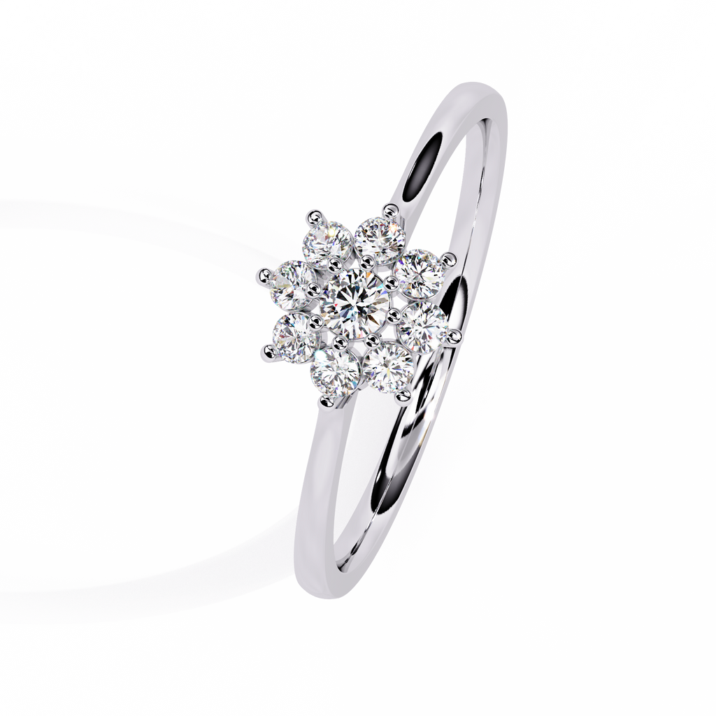 White Gold Round Diamond Floral Cluster Ring