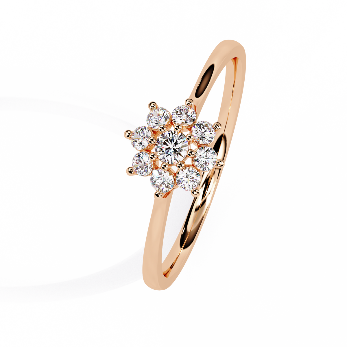 Gold Round Diamond Floral Cluster Ring