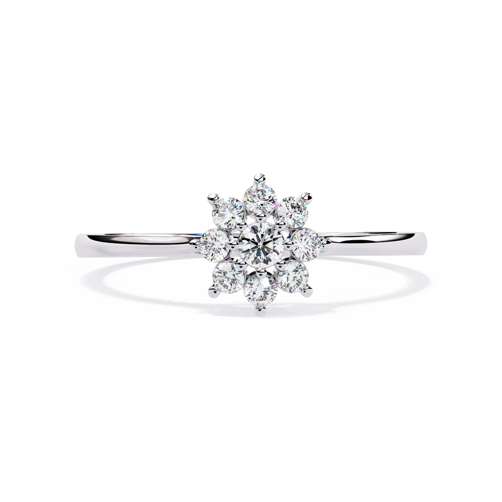 White Gold Round Diamond Floral Cluster Ring