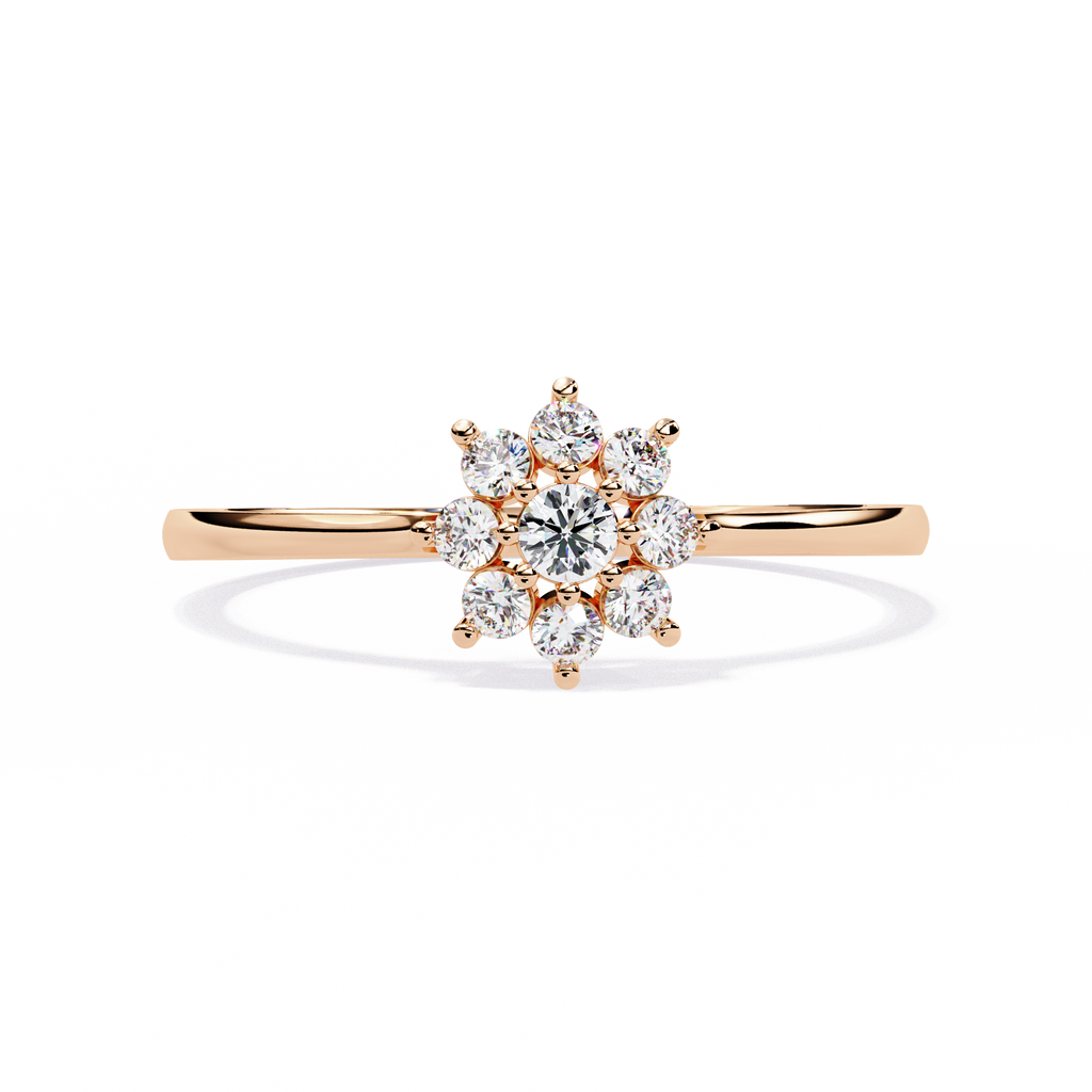 Gold Round Diamond Floral Cluster Ring