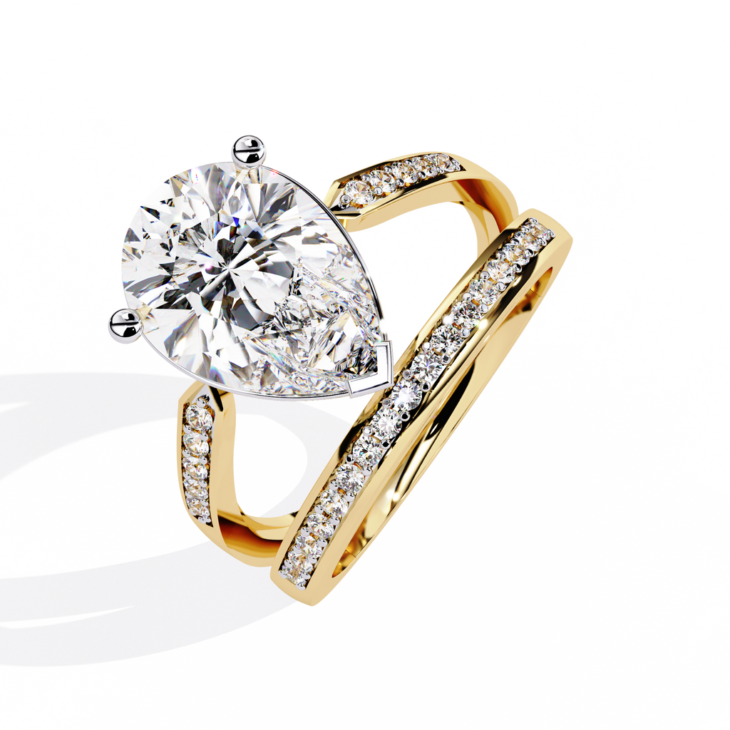 Gold Pear Diamond East-West Crossover Ring