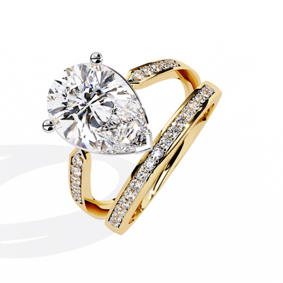 Gold Pear Diamond East-West Crossover Ring