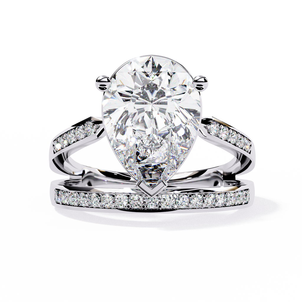 White Gold Pear Cut Diamond Crossover Pavé Ring