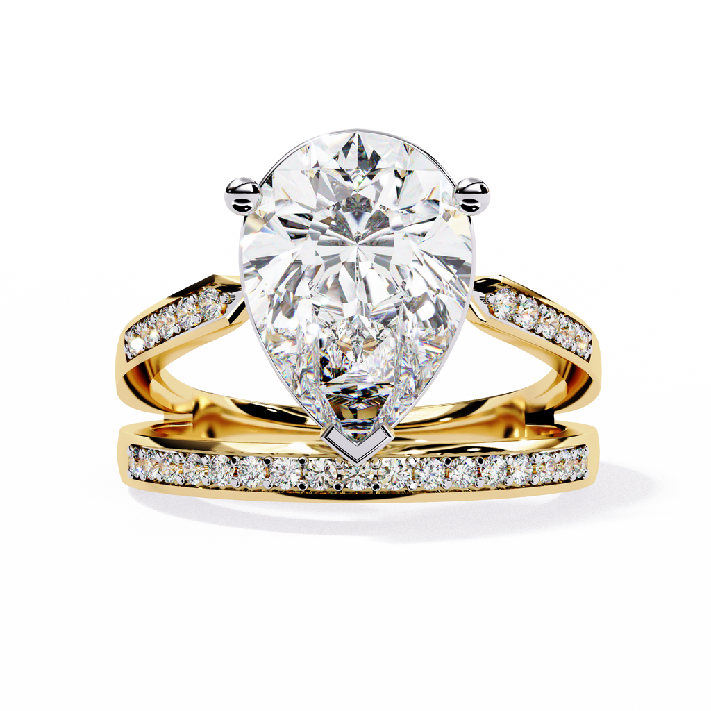 Gold Pear Diamond East-West Crossover Ring
