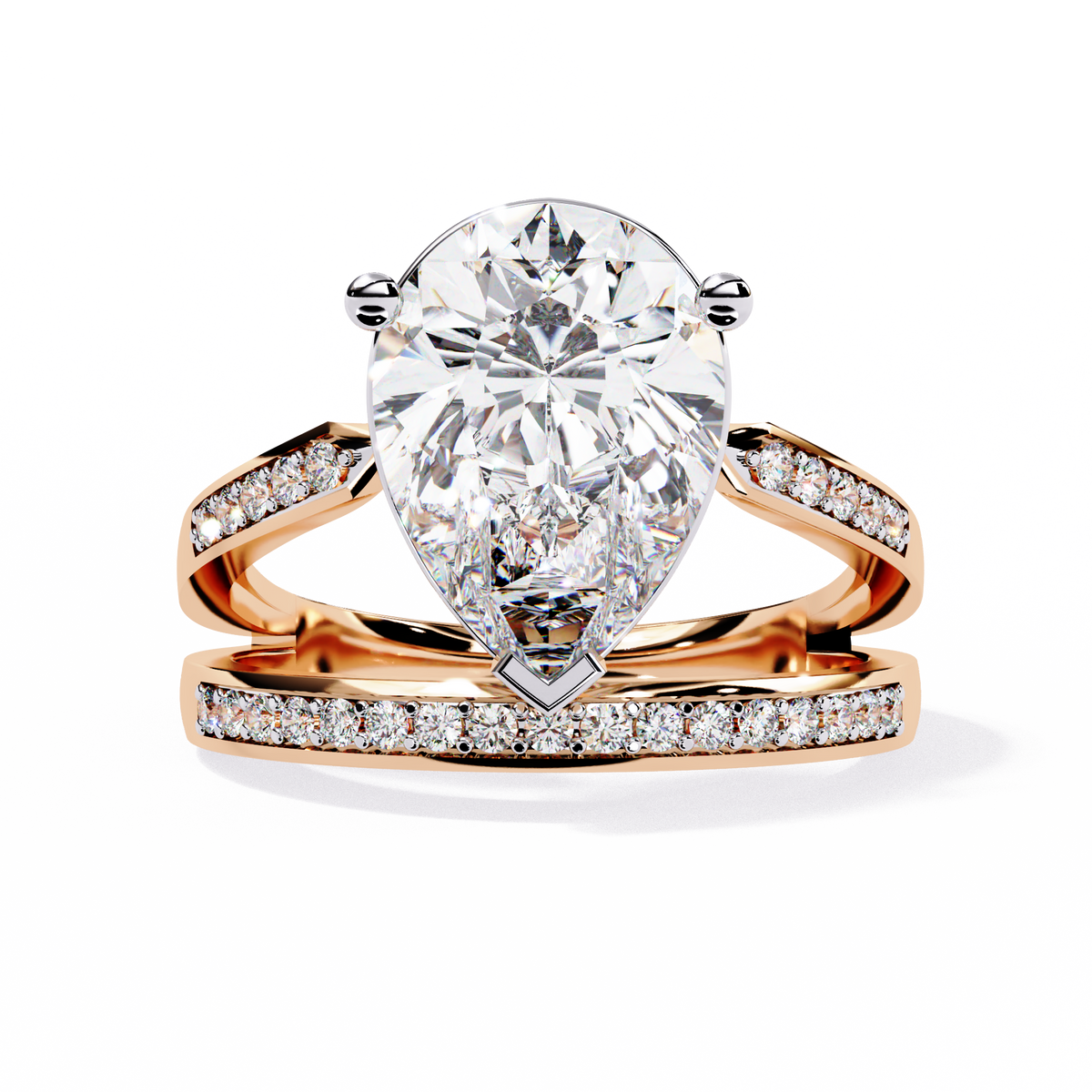 Gold Pear Diamond East-West Crossover Ring