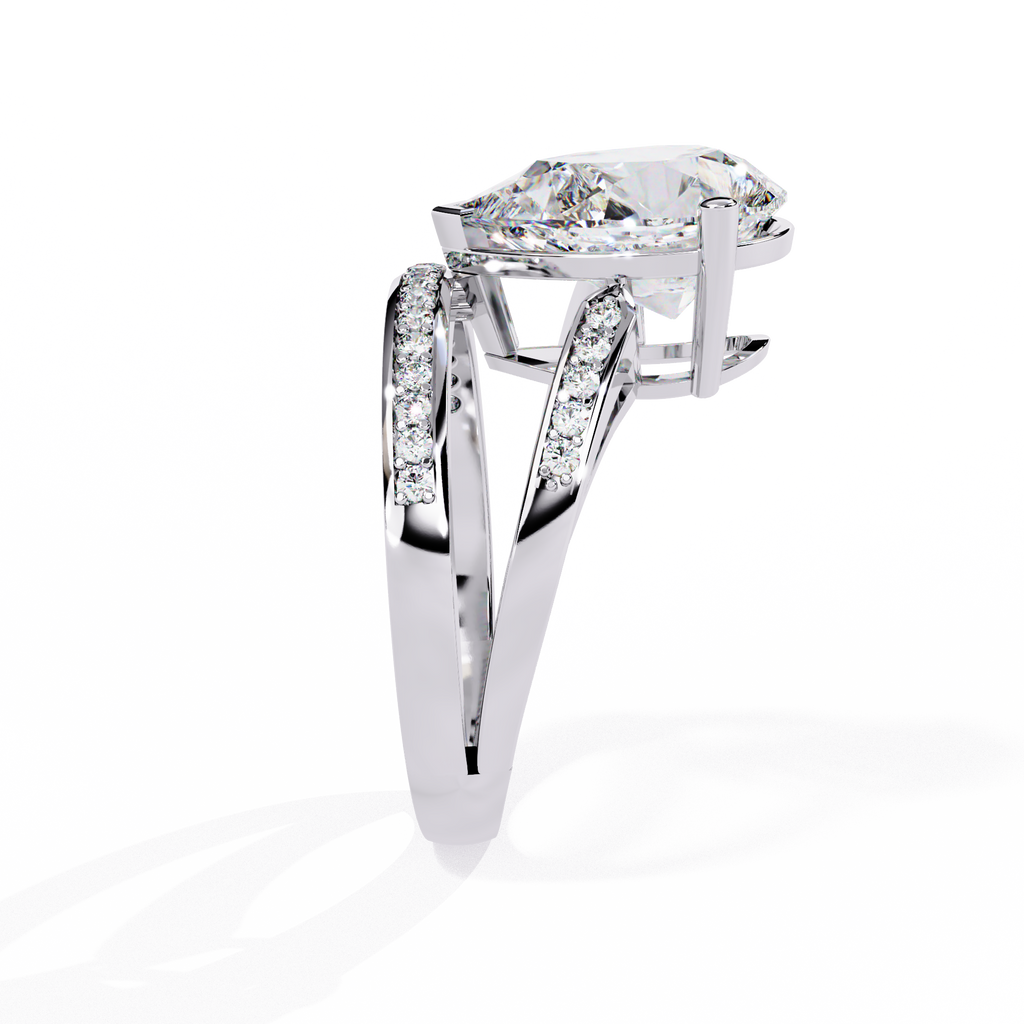 White Gold Pear Cut Diamond Crossover Pavé Ring