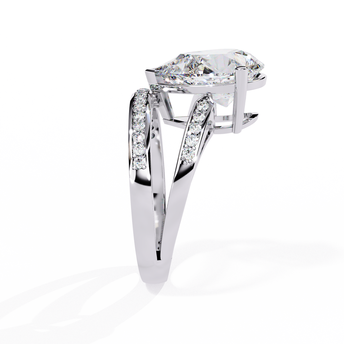 White Gold Pear Cut Diamond Crossover Pavé Ring