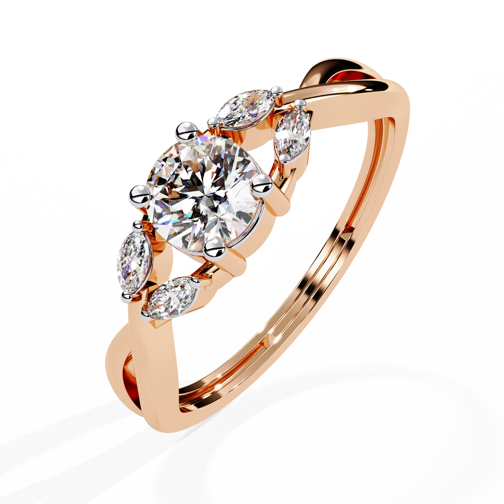 Rose Gold Round Diamond Marquise Vine Twist Ring