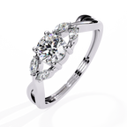 White Gold Round Diamond Marquise Vine Twist Ring