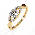 Gold Round Diamond Solitaire Ring with Marquise Leaf Vine Shank