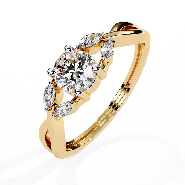 Gold Cushion & Marquise Diamond Engagement Ring