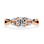 Rose Gold Round Diamond Marquise Vine Twist Ring