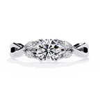 White Gold Round Diamond Marquise Vine Twist Ring