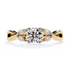 Yellow Gold Round Diamond Marquise Vine Twist Ring