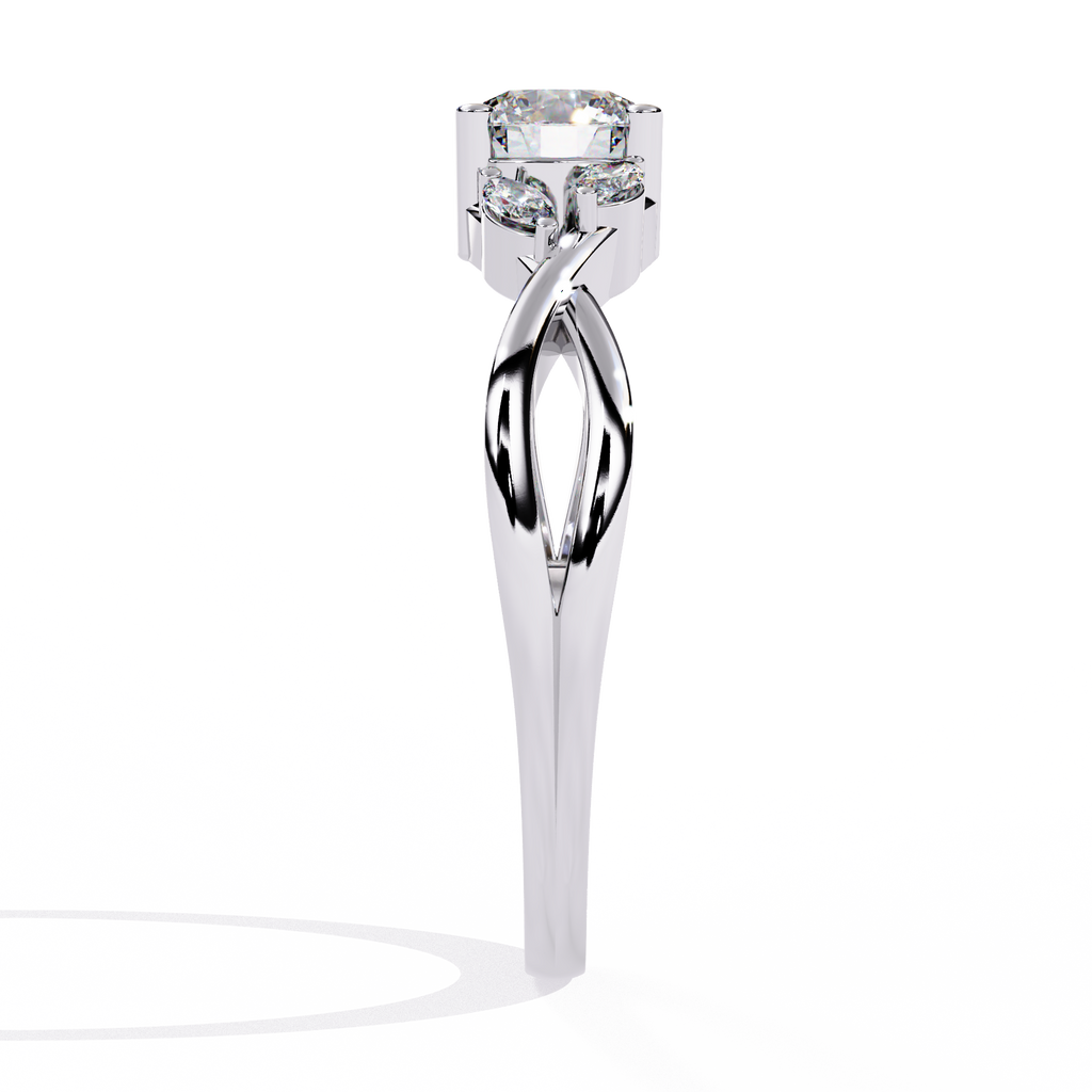 White Gold Round Diamond Marquise Vine Twist Ring