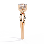 Gold Round Diamond Solitaire Ring with Marquise Leaf Vine Shank