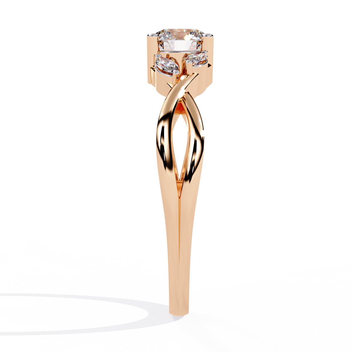 Rose Gold Round Diamond Marquise Vine Twist Ring