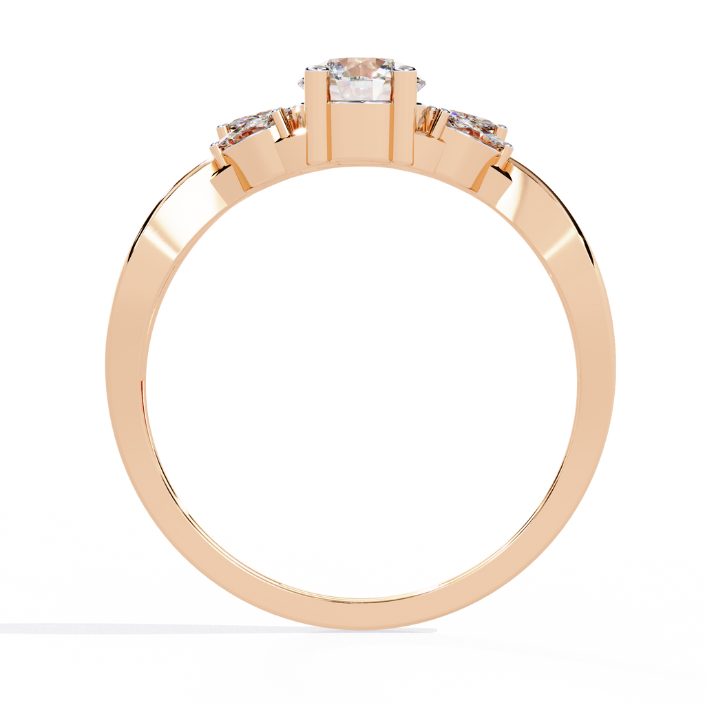 Gold Round Diamond Solitaire Ring with Marquise Leaf Vine Shank