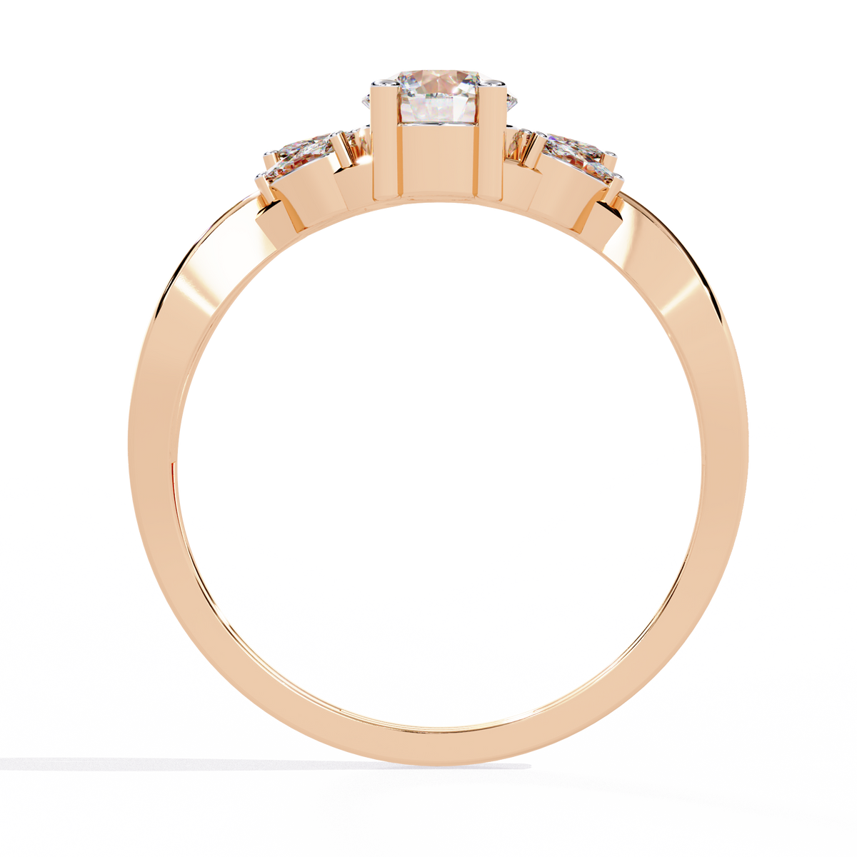 Rose Gold Round Diamond Marquise Vine Twist Ring