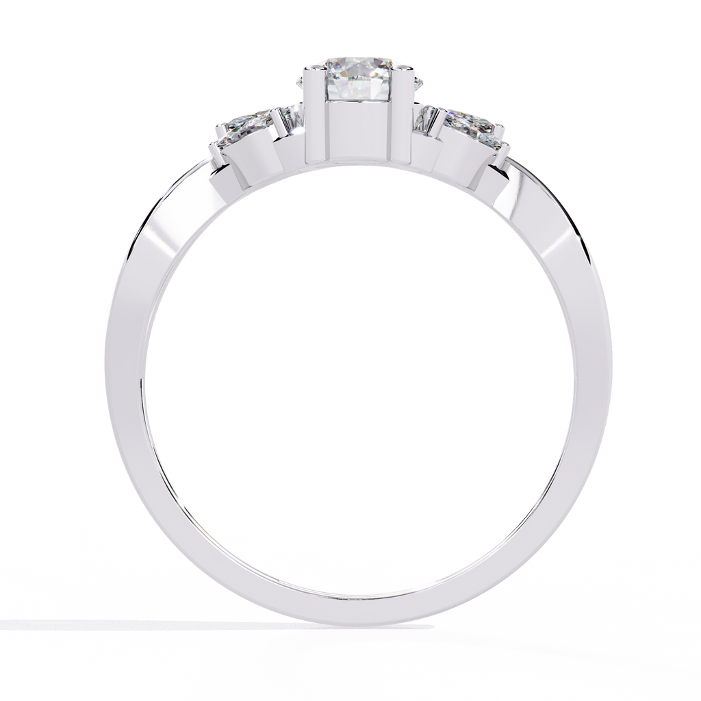 White Gold Round Diamond Marquise Vine Twist Ring