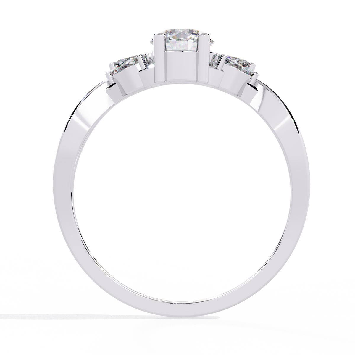 White Gold Round Diamond Marquise Vine Twist Ring