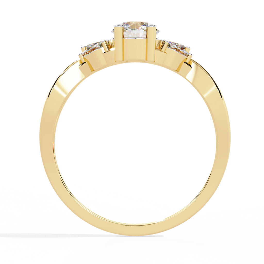 Gold Round Diamond Solitaire Ring with Marquise Leaf Vine Shank