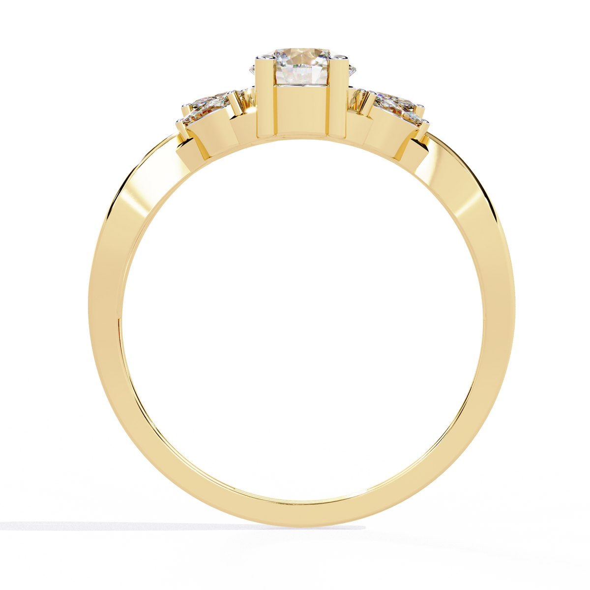 Yellow Gold Round Diamond Marquise Vine Twist Ring