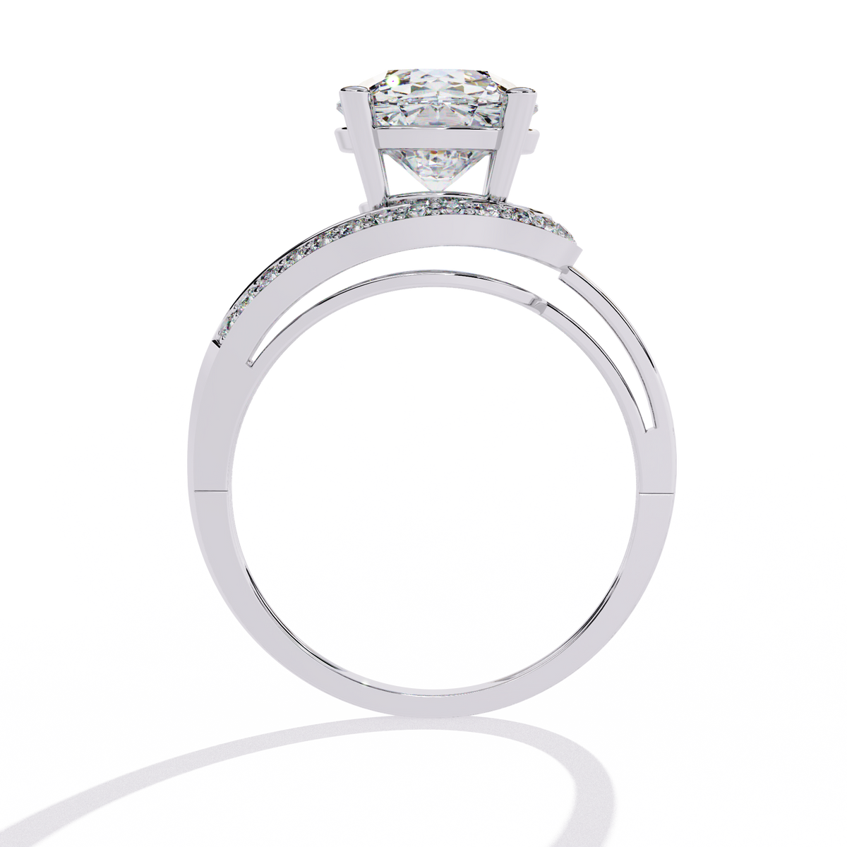 Gold Round Diamond Solitaire Ring with Diamond Bypass Shank