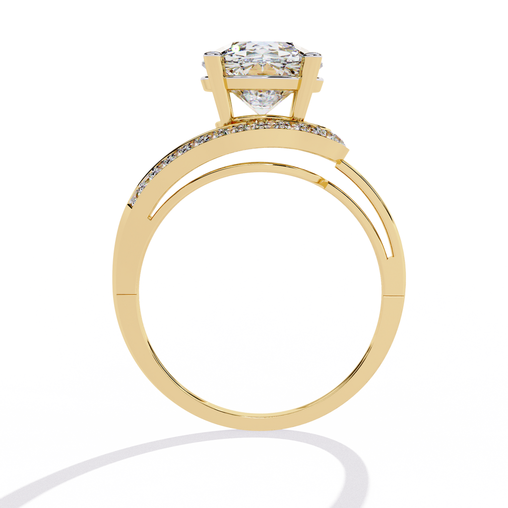 Gold Round Diamond Solitaire Ring with Diamond Bypass Shank