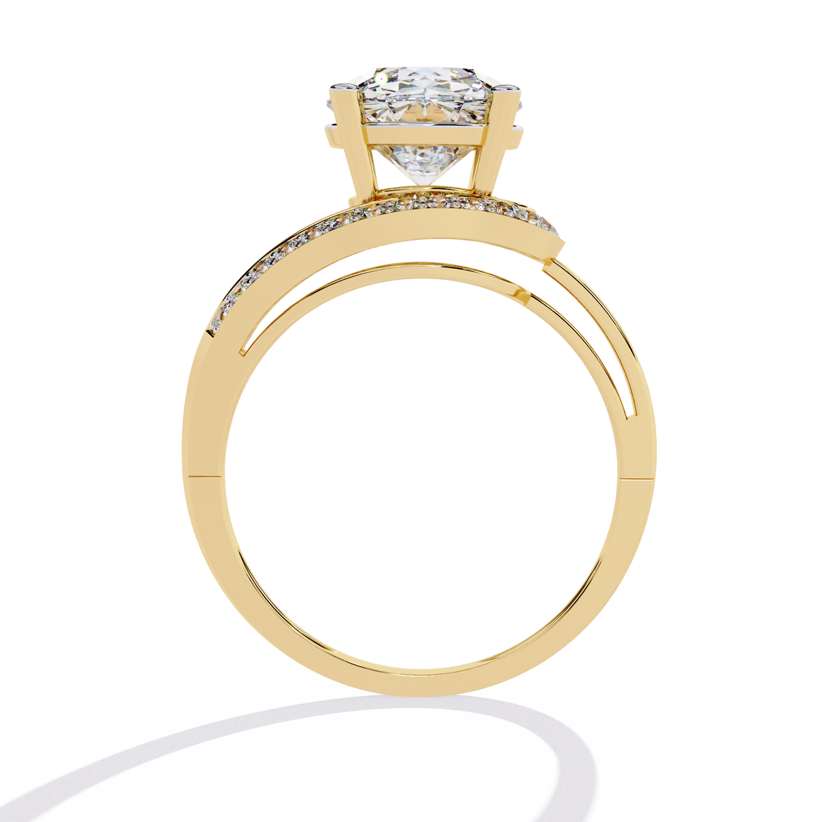 Gold Round Diamond Solitaire Ring with Diamond Bypass Shank